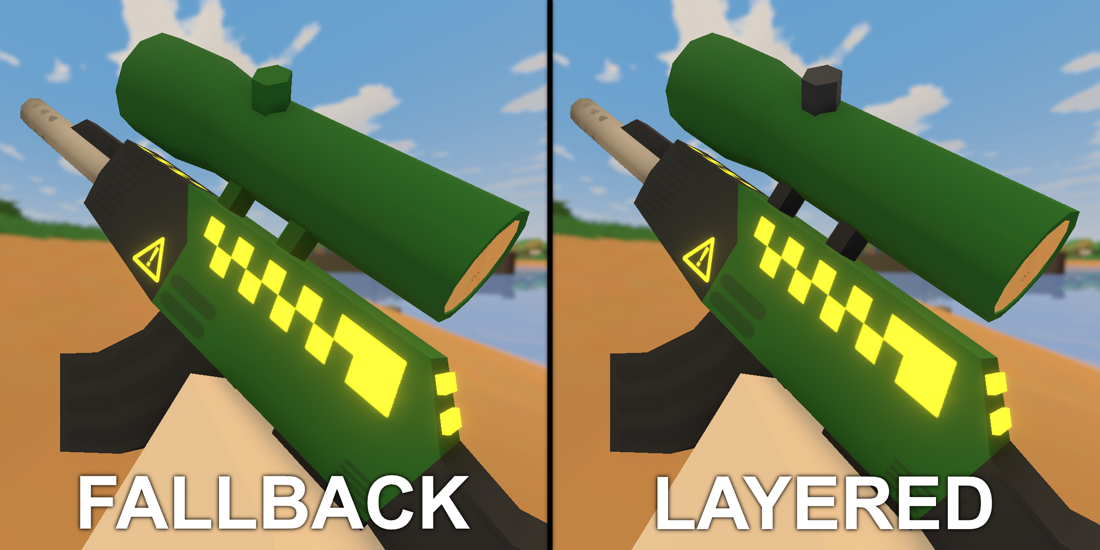 Fallback 与 Layered 附件材质对比